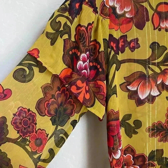Loft Floral Tie Neck Ruffle Blouse Size XS - Picture 12 of 12